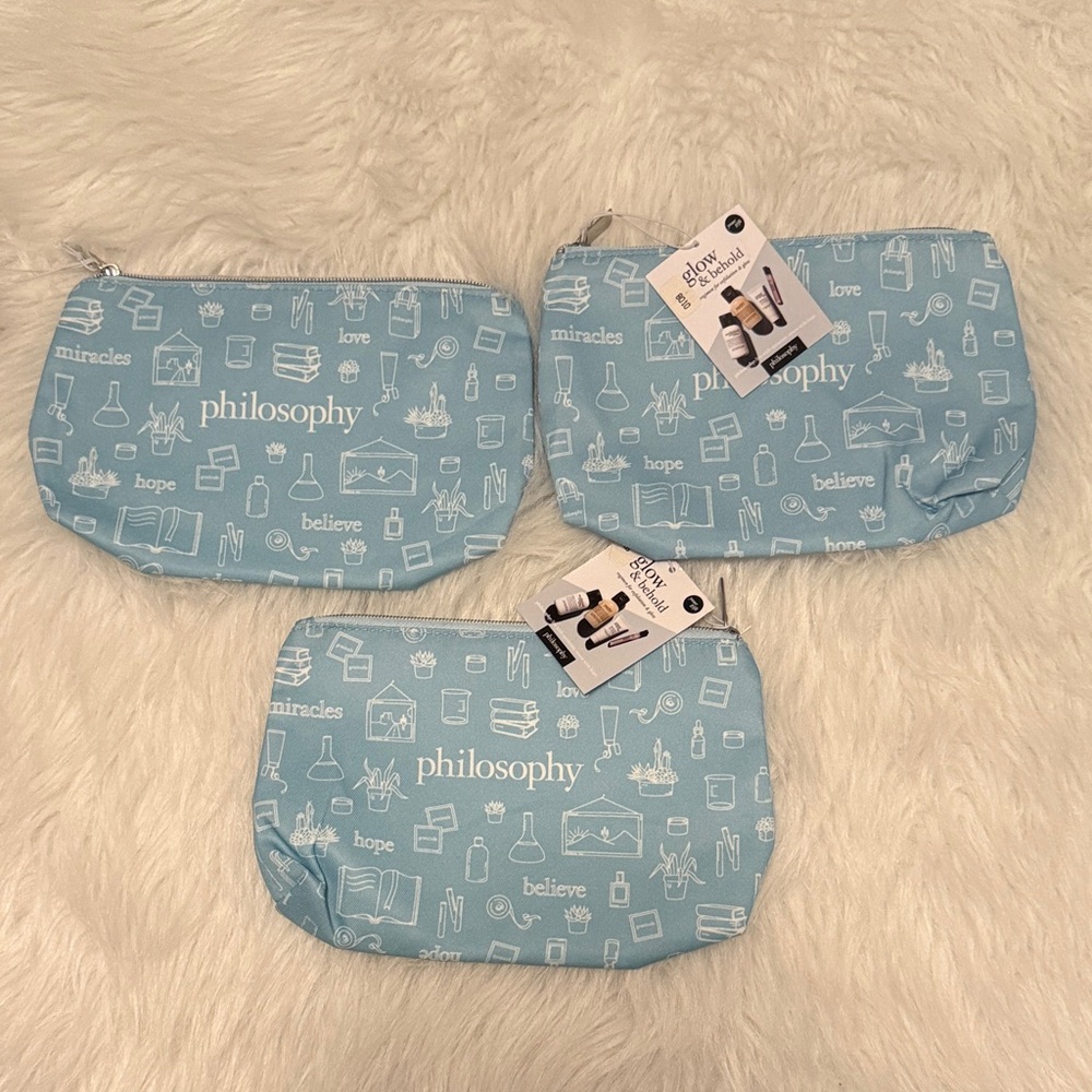 3 x Philosophy Light Blue Cosmetic Bags